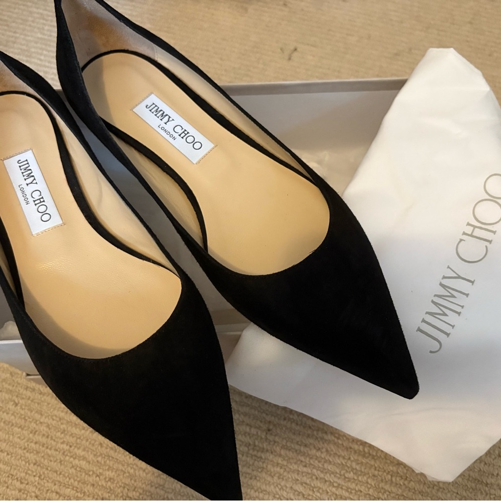 Jimmy Choo Black Suede Pointed Toe Flats